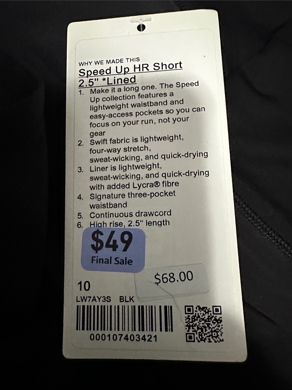 Lululemon speed up HR short 2.5” lined - NWT - Picture 2 of 2